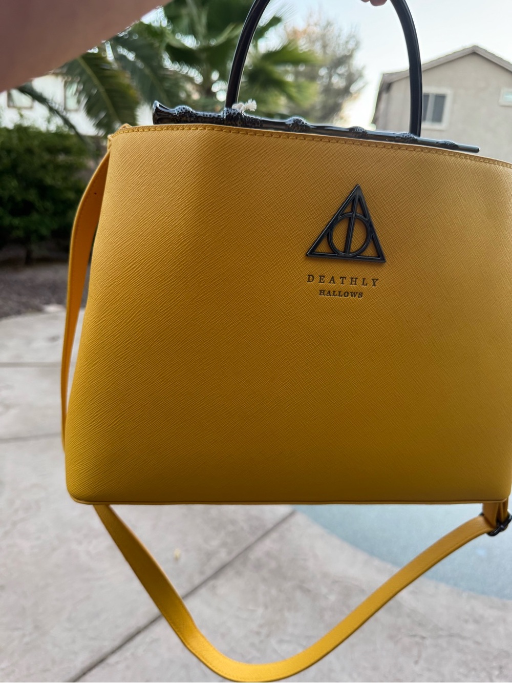 Loungefly Yellow Top-Handle Harry Potter Deathly Hallows Satchel with Strap - Picture 3 of 3